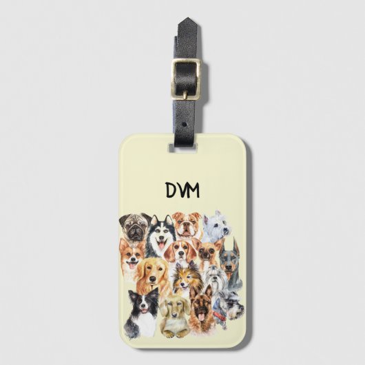 Waterverf Hondenrassen Collage Persoonlijk Bagagelabel (Voorkant (verticaal))