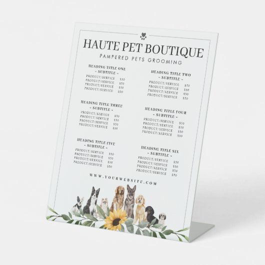 Waterverf Hondenrassen Pet Care-kosten Reclamebord Met Voetstuk (Voorkant)
