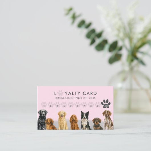 Waterverf Hondenrassen Pet Grooming roze grijs Visitekaartje (Staand voorkant)