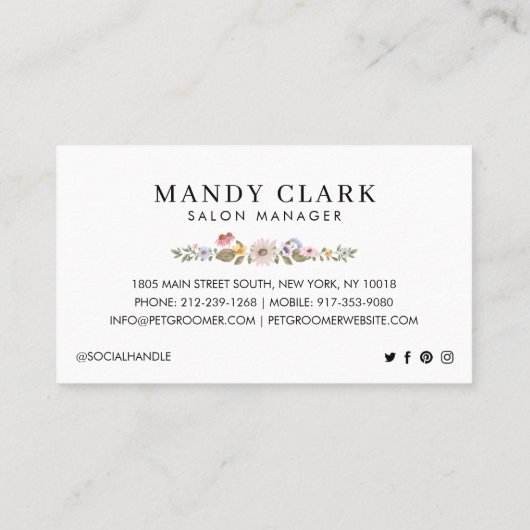 Waterverf Hondenrassen Wildbloemen Pet Groomer Visitekaartje (Achterkant)