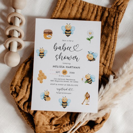 Waterverf Honey Bee Baby shower Invitation Kaart