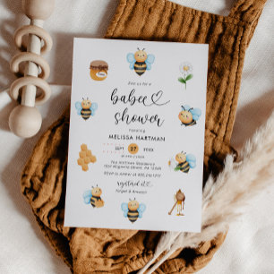 Waterverf Honey Bee Baby shower Invitation Kaart