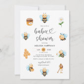 Waterverf Honey Bee Baby shower Invitation Kaart (Voorkant)