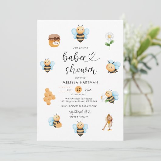 Waterverf Honey Bee Baby shower Invitation Kaart (Staand voorkant)