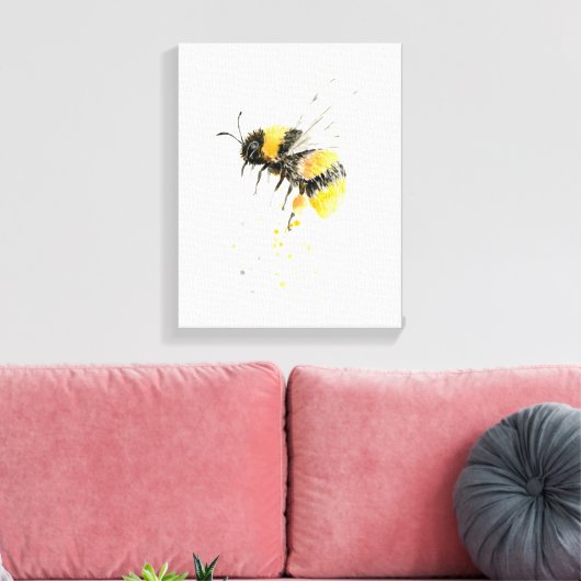 Waterverf Honey Bee Canvas Print (Insitu (Woonkamer))