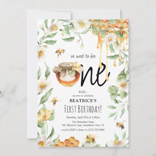 Waterverf Honey Sweet to Bee ONE 1e verjaardag Kaart (Voorkant)