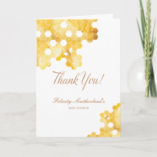 Waterverf Honeycomb & Bee Baby shower Bedankt (Voorkant)