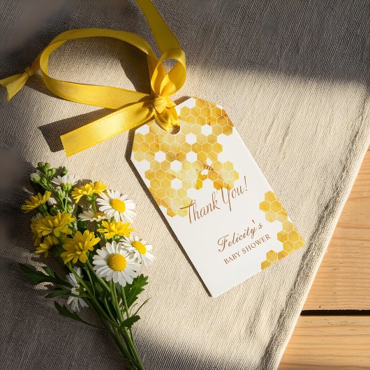 Waterverf Honeycomb & Bee Baby shower Bedankt Cadeaulabel
