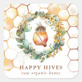 Waterverf Honeycomb & Honey Jar Beekeeper Vierkante Sticker (Voorkant)