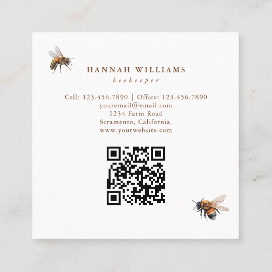 Waterverf Honeycomb & Honey Jar Beekeeper Vierkante Visitekaartje (Achterkant)