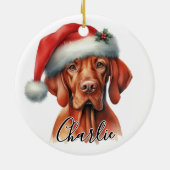 Waterverf Hongaarse Vizsla hond gepersonaliseerd Keramisch Ornament (Achterkant)