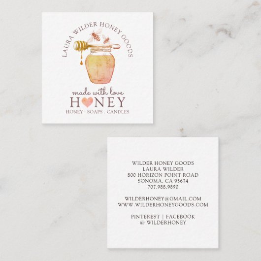 Waterverf honingbijenproducten geïllustreerd Logo Vierkante Visitekaartje (Voorkant / Achterkant)
