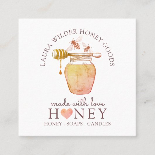 Waterverf honingbijenproducten geïllustreerd Logo Vierkante Visitekaartje (Voorkant)