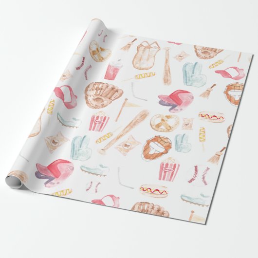 Waterverf honkbal cadeaupapier (Uitgerold)