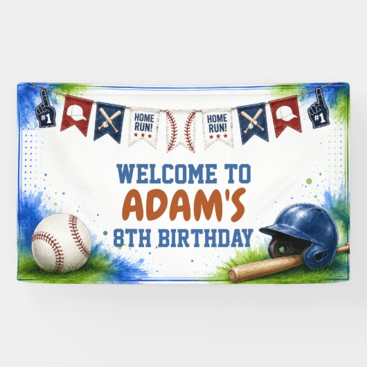 Waterverf honkbal verjaardagsfeest banner (Horizontaal)