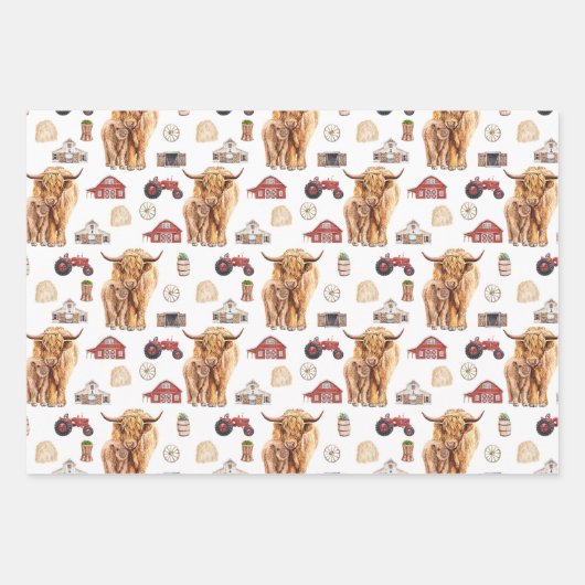 Waterverf Hoogland Koe en Kalf Inpakpapier Vel (Voorkant)