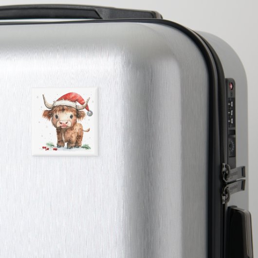 Waterverf Hoogland Koe in Santa Hat White Magneet (Insitu (bagage))