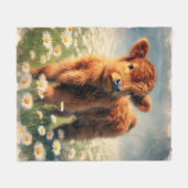 Waterverf Hoogland Koe Kalf Daisy Field Fleece Deken (Voorkant (Horizontaal))