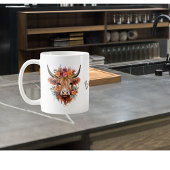 Waterverf Hoogland Koe met bloemen Koffiemok