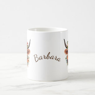 Waterverf Hoogland Koe met bloemen Koffiemok