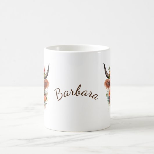 Waterverf Hoogland Koe met bloemen Koffiemok (Center)