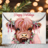 Waterverf Hoogland Koe Prettige feestdagen