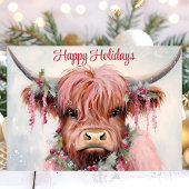 Waterverf Hoogland Koe Prettige feestdagen