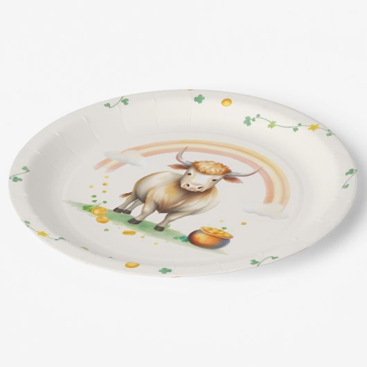 Waterverf Hoogland Koe Rainbow St Patricks Day Papieren Bordje (Gekanteld)