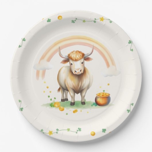 Waterverf Hoogland Koe Rainbow St Patricks Day Papieren Bordje (Voorkant)