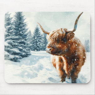 Waterverf Hoogland Koe Winterscène Muismat