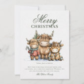 Waterverf Hoogland Koeien Rustiek Kerstfeest Feestdagenkaart (Voorkant)