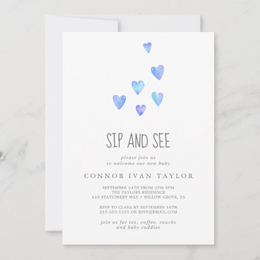 Waterverf Hoorst babyjongen Sip en zie Uitnodiging (Voorkant)