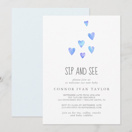 Waterverf Hoorst babyjongen Sip en zie Uitnodiging (Voorkant / Achterkant)