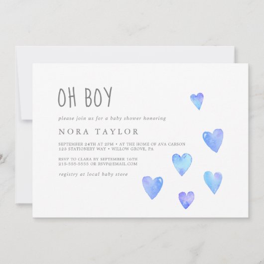 Waterverf hoort jongen horizontaal Oh Baby shower Kaart (Voorkant)