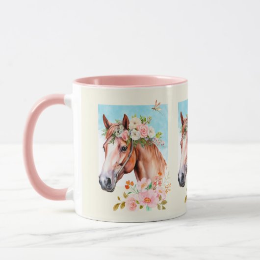 Waterverf Horse and Flowers Keramisch Mok (Links)