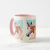 Waterverf Horse and Flowers Keramisch Mok (Voorkant links)