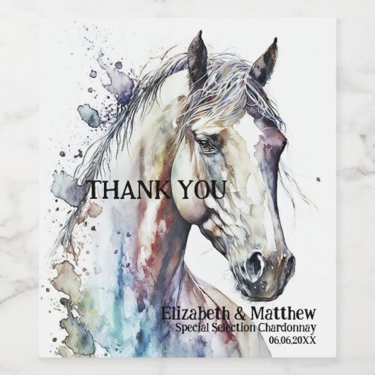 Waterverf Horse Equestrian Wijn Etiket (Enkel label)
