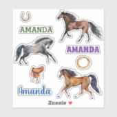 Waterverf Horse Lover Name Persoonlijke set Sticker (Vel)