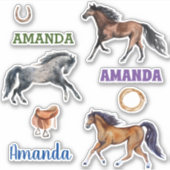 Waterverf Horse Lover Name Persoonlijke set Sticker (Voorkant)