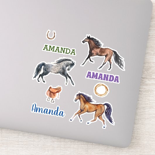 Waterverf Horse Lover Name Persoonlijke set Sticker (Detail)
