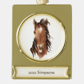 Waterverf Horse Sticking Tongue Out Attitude Art Verguld Banner Ornament (Voorkant)