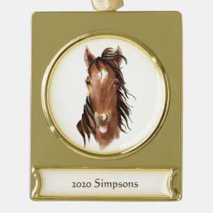 Waterverf Horse Sticking Tongue Out Attitude Art Verguld Banner Ornament
