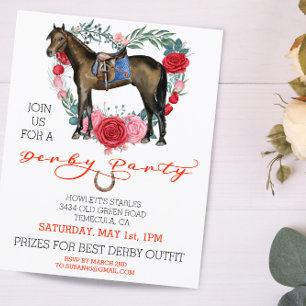 Waterverf Horse Thoroughbred Derby Party Red Rose