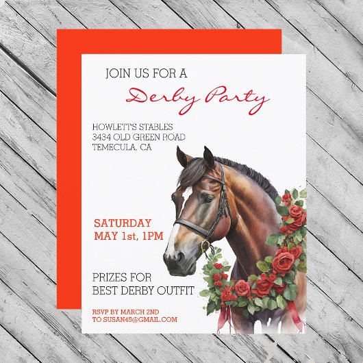Waterverf Horse Thoroughbred Derby Party Red Rose