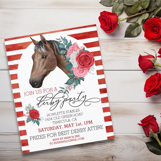 Waterverf Horse Thoroughbred Derby Party Red Rose