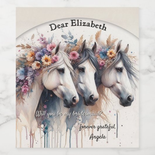 Waterverf Horse wil je mijn bruidsmeisje zijn Wijn Etiket (Enkel label)