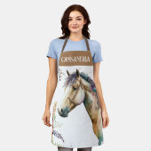 Waterverf Horses Head Boho Flowers Naam Elegant Schort (Gedragen)