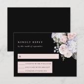 Waterverf Hortensia Bloemen op Zwart | Bruiloft RSVP Kaartje (Voorkant / Achterkant)