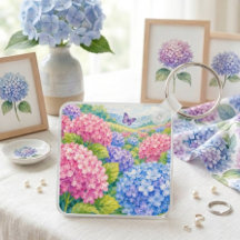 Waterverf Hortensia Bloementuin