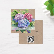 Waterverf Hortensia met QR code Visitekaartjes